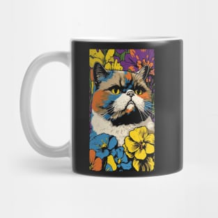 Exotic Shorthair Cat Vibrant Tropical Flower Tall Retro Vintage Digital Pop Art Portrait 2 Mug